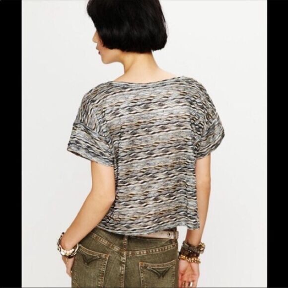 Free People Black Rainbow Wave Crop Top Size M - Picture 2 of 11